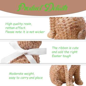 SafeSir Easter Bunny Decor, Rattan Effect Resin Bunny Statue, Easter Table Decoration Spring Indoor Home Decor(Small Brown 2pcs)