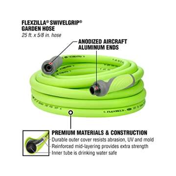 Flexzilla Garden Hose with SwivelGrip, 5/8 in. x 25 ft., Heavy Duty, Lightweight, Drinking Water Safe, ZillaGreen - HFZG525YWS-E