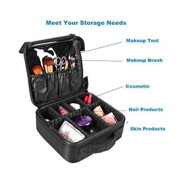 Travel Makeup Case Professional Travel Makeup Train Case 10'' Makeup Cosmetic Case Organizer Adjustable Dividers Travel Makeup Bag for Nail Tool,Makeup Brush,Toiletry,Jewelry and Digital Accessories