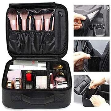 Travel Makeup Case Professional Travel Makeup Train Case 10'' Makeup Cosmetic Case Organizer Adjustable Dividers Travel Makeup Bag for Nail Tool,Makeup Brush,Toiletry,Jewelry and Digital Accessories