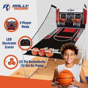 Rally and Roar 2 Player Indoor Hoop Basketball Arcade Game w/Preset Games and Scoreboard