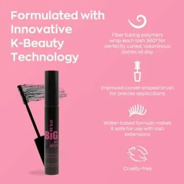 Elizabeth Mott Black Volumizing Smudge-Proof Mascara-Cruelty Free Lengthening Fiber Mascara with Hourglass Wand-Water Resistant, No Clump, Amazing Eyelashes, Safe with Lash Extensions, Full-Size 8 ml