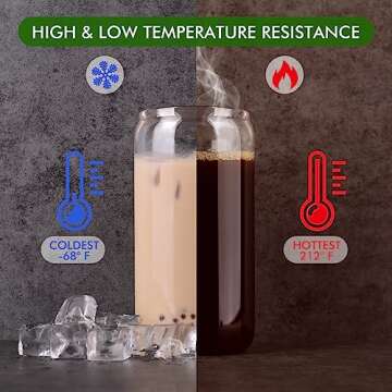 Naeety Glass Cups with Bamboo Lids and Glass Straw, Drinking Glasses Set of 4-16Oz Beer Shaped Glass Cups, Iced Coffee Glasses, Tumbler Cup for Smoothie, Cocktail, Whiskey