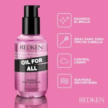 Redken Oil for All Heat Protectant and Anti Frizz Multi Benefit Hair Oil, 3.4 Fl Oz (Pack of 1)