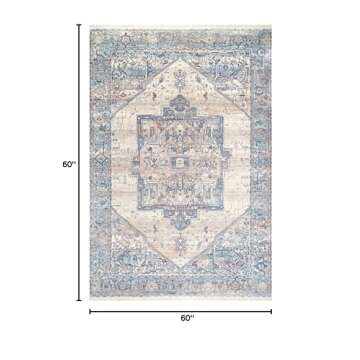 nuLOOM Harriet Vintage Medallion Fringe Area Rug - 5 Square Area Rug Traditional Light Blue/Multicol...