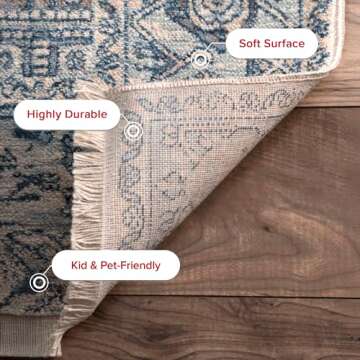 nuLOOM Harriet Vintage Medallion Fringe Area Rug - 5 Square Area Rug Traditional Light Blue/Multicolor Rugs for Living Room Bedroom Dining Room Kitchen