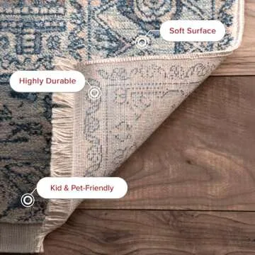 nuLOOM Harriet Vintage Medallion Fringe Area Rug - 5 Square Area Rug Traditional Light Blue/Multicolor Rugs for Living Room Bedroom Dining Room Kitchen