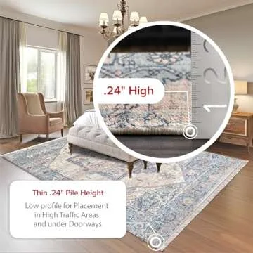 nuLOOM Harriet Vintage Medallion Fringe Area Rug - 5 Square Area Rug Traditional Light Blue/Multicolor Rugs for Living Room Bedroom Dining Room Kitchen