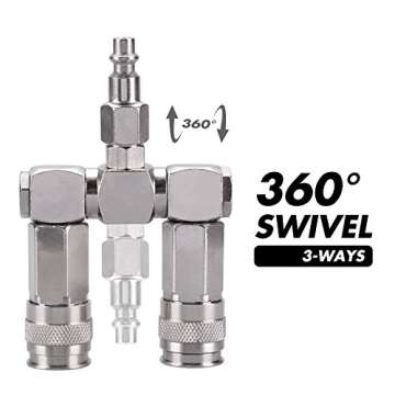 WYNNsky Air Hose Splitter, 2-Way Quick Connect Manifold with 2pcs Universal Type Coupler and 1pc Industrial Type Plug, Swivel Air Compressor Accessories Fittings