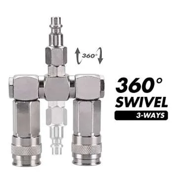 WYNNsky Air Hose Splitter, 2-Way Quick Connect Manifold with 2pcs Universal Type Coupler and 1pc Industrial Type Plug, Swivel Air Compressor Accessories Fittings