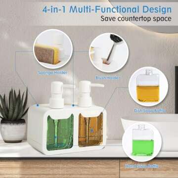 Kitchen Soap Dispenser Set, with Hand and Dish Soap, Sponge Caddy and Brush Holder 4-in-1 Kitchen Du...