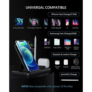 Wireless Charger, 4 in 1 Fast Wireless Charging Station Compatible with Apple Watch Airpods Pro iPho...