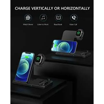 Wireless Charger, 4 in 1 Fast Wireless Charging Station Compatible with Apple Watch Airpods Pro iPhone 12/12 Pro/11/11 Pro/8/X, Wireless Charging Stand Compatible with Samsung