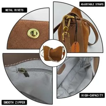 KENOFAR Genuine Leather Small Tote Bags for Women Frosted Leather Armpit, and Vintage Pillow Crossbody Bag Brown