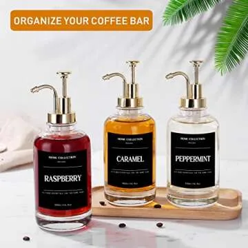 Elegant Coffee Syrup Dispenser Set with Gold Pumps