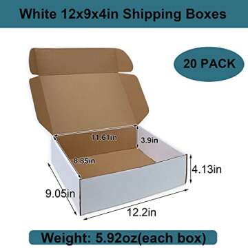 12x9x4 inches Shipping Boxes Set of 20, White Corrugated Cardborad Box for Small business