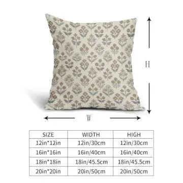 Brown Grey Gray Floral Block Print Pillow Covers 20x20 Inch Set of 2, Vintage Flower Pattern Decorative Throw Pillowcases Outdoor Farmhouse Cushion Covers Spring Summer Rustic Sofa Couch Bed Decor