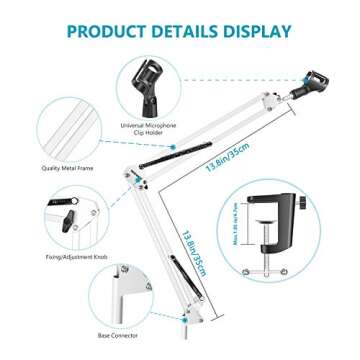 NEEWER Adjustable Microphone Suspension Boom Scissor Arm Stand, Max Load 1 KG Mic Stand for Radio Br...