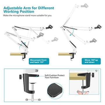 NEEWER Adjustable Microphone Suspension Boom Scissor Arm Stand, Max Load 1 KG Mic Stand for Radio Broadcasting, Voice-Over, Stage and TV Stations, Compatible with Blue Yeti Snowball Yeti X,etc (White)