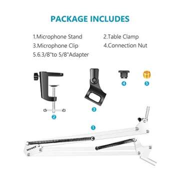 NEEWER Adjustable Microphone Suspension Boom Scissor Arm Stand, Max Load 1 KG Mic Stand for Radio Broadcasting, Voice-Over, Stage and TV Stations, Compatible with Blue Yeti Snowball Yeti X,etc (White)