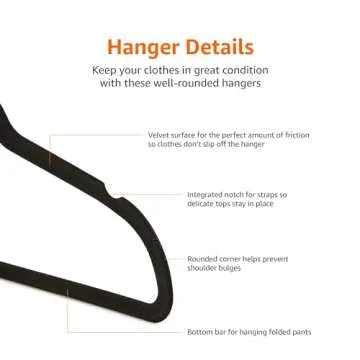 Amazon Basics Kids Velvet, Non-Slip Clothes Hangers for Infant and Toddler, 11.6 Inches (for baby clothes), Pack of 50, Black