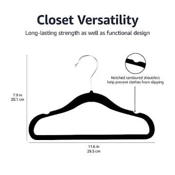 Amazon Basics Kids Velvet, Non-Slip Clothes Hangers for Infant and Toddler, 11.6 Inches (for baby clothes), Pack of 50, Black