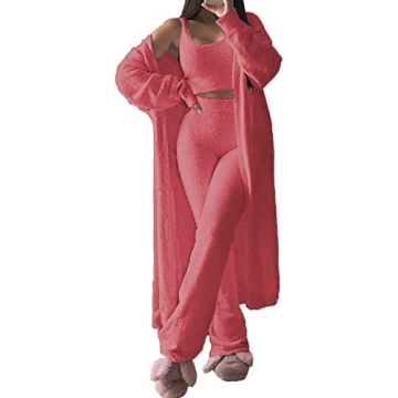 VamJump Womens Cozy 3 Piece Fleece Lounge Set  Pink