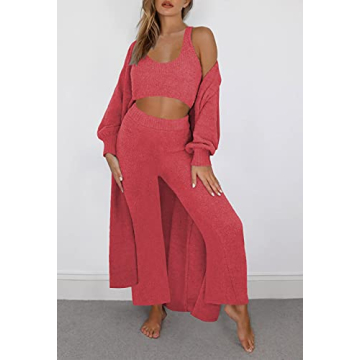 VamJump Womens Cozy 3 Piece Fleece Lounge Set  Pink