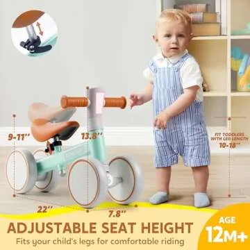 SYNCFUN LED Baby Balance Bike with Music for 1-2 Year Old Boys Girls, Balance Bike with Lights & Sounds, Mini Baby Balance Bike First Birthday Gifts, 4 Wheels Balance Bike Toddler Toys