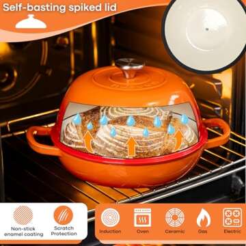 Enamelled Cast Iron Dutch Oven Pot – Dutch Oven For Sourdough Bread Baking – Cast Iron Bread Pot – Orange, 6 Quarts, 22cm – by Nuovva