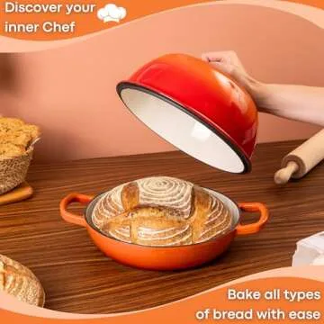 Enamelled Cast Iron Dutch Oven Pot – Dutch Oven For Sourdough Bread Baking – Cast Iron Bread Pot – Orange, 6 Quarts, 22cm – by Nuovva