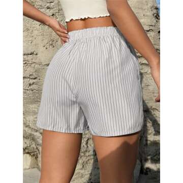 SOLY HUX Women's Y2K Striped Boxer Shorts Elastic High Waisted Straight Leg Workout Gym Shorts Grey ...