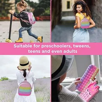 Pop Fidget Backpack for Girls with Pop It Notebook, Pencil Case, Keychain - Pop It Purse Set - Fidget Toy Bag - Pop School Supplies - Pop Its Party Favor - Unicorn Birthday Gift