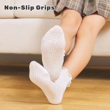 ANYANIME 6 Pairs Toddler Ruffle Socks for Girls Baby Grip Socks Non Slip Socks Cute Grippy Frilly So...