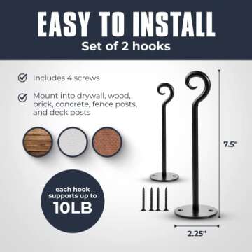 Monarch Abode Wall Mount Plant Hook Premium Metal Decorative Hanging Bracket for Plants Bird Feeders Planters Home Decor, Heavy Duty, 7.5 inch, Set of 2, White