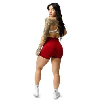 Gymreapers Seamless Shorts Infinity High Waist Biker Workout Scrunch Shorts for Women Athletic Gym Running Pilates Yoga Sport Short (Bloodshot Red)