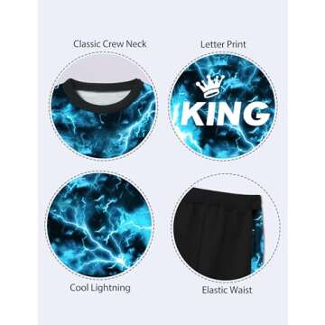 ADIRUN Toddler Boy Clothes 3t Boy Clothes 4t Boys Clothes Cool Lightning Letter Print Long Sleeve Sweatshirt Patchwork Pants 2Pcs Set Toddler Boy Fall Outfits Winter Clothes Black Sky Blue