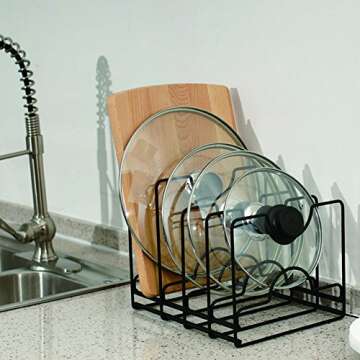 ZESPROKA Kitchen Cabinet Pot and Pan Organizer, Pot Lid Rack, Black