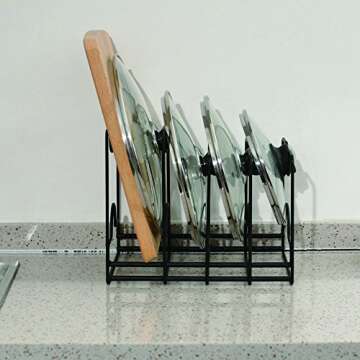 ZESPROKA Kitchen Cabinet Pot and Pan Organizer, Pot Lid Rack, Black