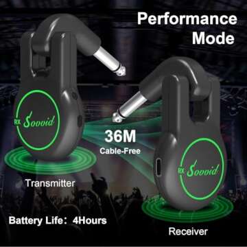 Sovvid Wireless Guitar Transmitter Receiver 2.4Ghz Wireless Guitar System, Rechargeable Audio Wirele...