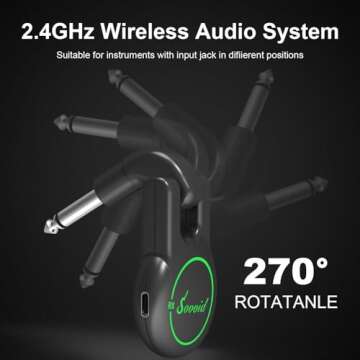 Sovvid Wireless Guitar Transmitter Receiver 2.4Ghz Wireless Guitar System, Rechargeable Audio Wireless Transmitter Receiver with 11 Hours Usage Time for Electric Musical Instruments Guitar Bass
