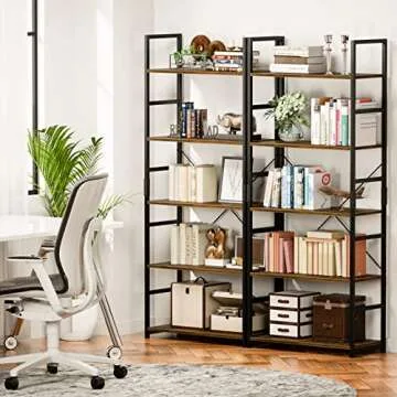 NUMENN 5 Tier Bookshelf, Set of 2 Tall Bookcase Shelf Storage Organizer, Modern Book Shelf for Bedroom, Living Room and Home Office, Vintage