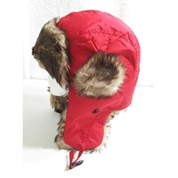 Solid Color Faux Fur Fashion Aviator Winter Hat Cap Ear Cover Warm Soft (Red)