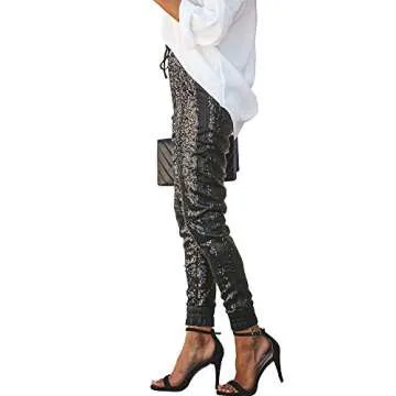 ALLUMK Sparkle Sequin Crop Jogger Pants for Women