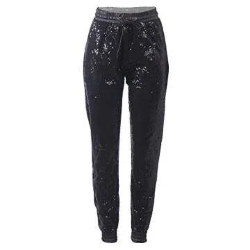 ALLUMK Sparkle Sequin Crop Jogger Pants for Women