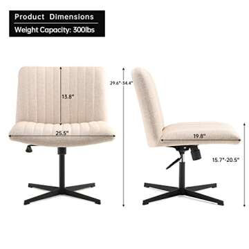 LEAGOO Armless Office Desk Chair, Fabric Padded, Height Adjustable Wide Seat, Mid Back Ergonomic, Computer Task Chair, Swivel Vanity Chair with No Wheels (Mixed Color)