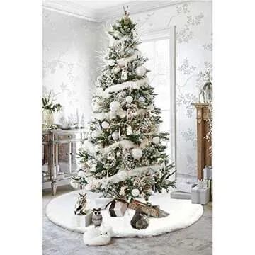 Yuboo White Fur Christmas Tree Skirt 36 inches for a Cozy Winter Wonderland