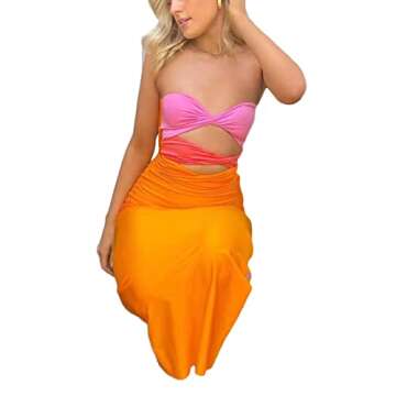 Women's Off Shoulder Sleeveless Cross Cutout Bodycon Elegant Knit Long Dress Backless Split Slim Fit Club Maxi Dress (Orange, Medium)