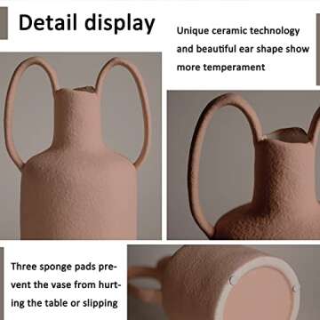 Mowtanco Ceramic Vases for Home Decor, Pink Modern Flowers Vases, with Two Ear Handles, Bubble Glaze Material, Living Room/Office/Centerpiece/Wedding Decorative