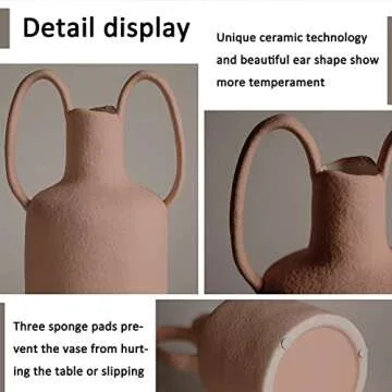 Mowtanco Ceramic Vases for Home Decor, Pink Modern Flowers Vases, with Two Ear Handles, Bubble Glaze Material, Living Room/Office/Centerpiece/Wedding Decorative